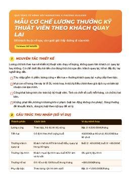 Trang bìa: Mẫu cơ chế lương thưởng kỹ thuật viên theo khách quay lại